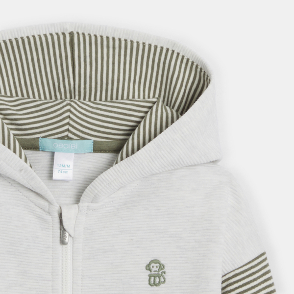 سويت شيرت بسحاب وغطاء رأس من القطن الفاخر باللون الأخضر للأولاد الصغار